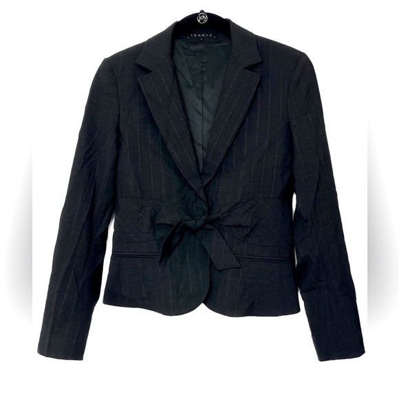 Theory Women’s Black “Galina Law “  Tie Waist Blazer Like New Sz 4 Wool Blend - Picture 1 of 11
